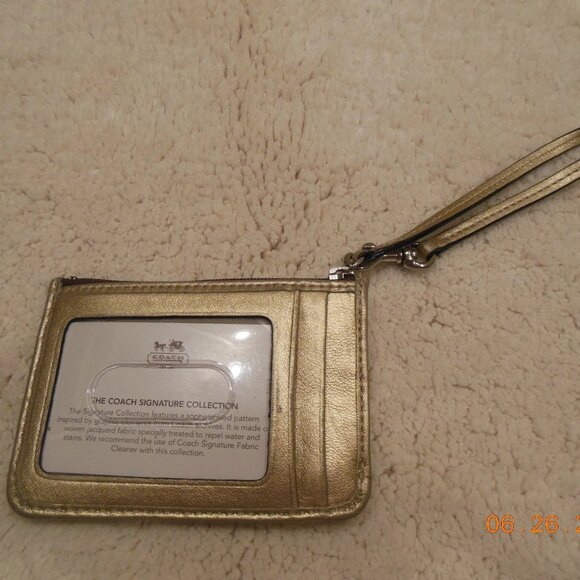 RARE Coach Handbag Signature ID Skinny Khaki Metallic Gold Signature Collection - Picture 4 of 5